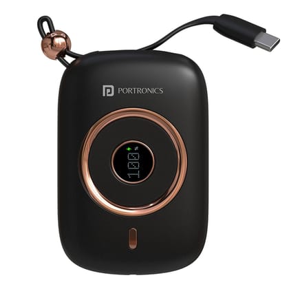 Portronics Power Shutter Pro 10000mAh Powerbank, In Built Type C PD Cable, Bidirectional Type C Port, Super-Fast Charging