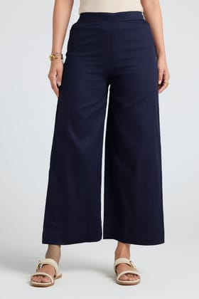 Wide Cotton Pants - Navy-XS