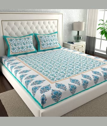 COZYKO Cotton 1 Double Bedsheet with 2 Pillow Covers ( Sea Green )
