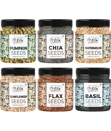 LILA DRY FRUITS Pumpkin, Sunflower, Chia, Flax, Watermelon & Basil Seeds 150g each (900g, Pack of 6)