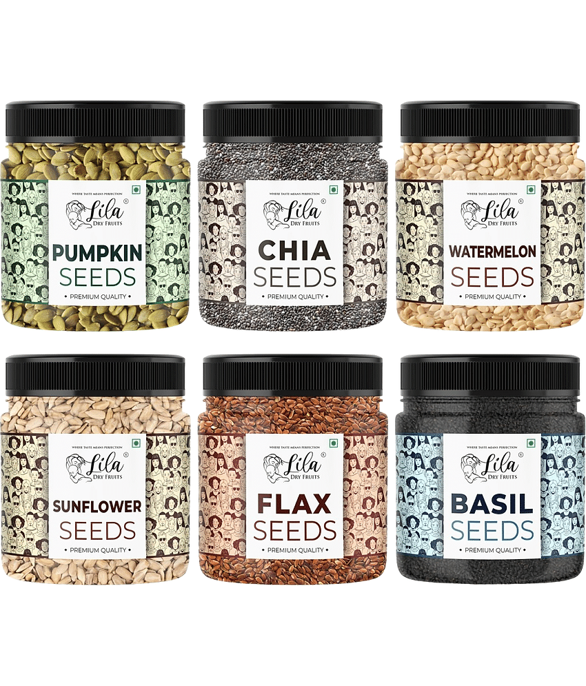 LILA DRY FRUITS Pumpkin, Sunflower, Chia, Flax, Watermelon & Basil Seeds 150g each (900g, Pack of 6)