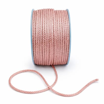 Premium Rose Pink Twisted Silky Roll (18 Meter) � Rose Gold Braided Decorative Rope Cord � Craft Dori for Jewellery Making, DIY Art, Floral & Home Decoration