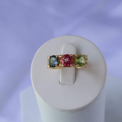 Marrakesh Pink Topaz London Blue topaz Peridot Ring-US 9