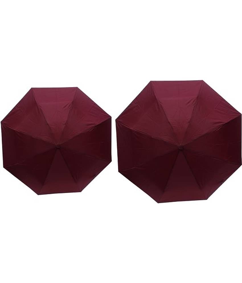 ARIP Maroon Polyester 3 Fold Umbrellas For Men - Pack Of 2
