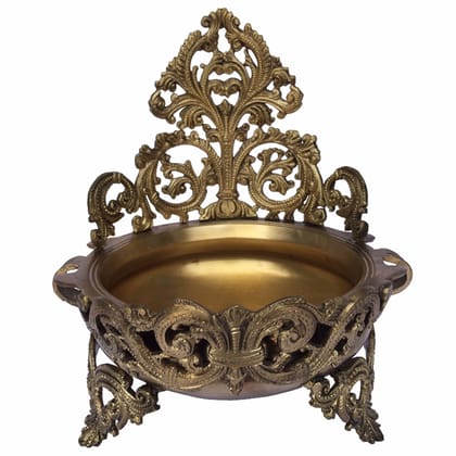 Brass Peacock Urli - Decorative Metal Urli Bowl, Diameter : 9 Inch (BSMAS1157 A)