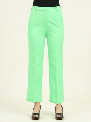 Women'S Luxury Banana Crepe Screamin Green Straight Fit Flap Pocket Trouser-28