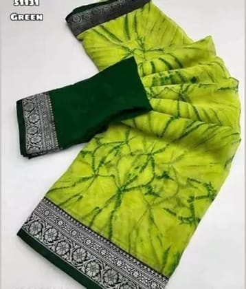 Saadhvi Georgette Printed Saree With Unstitched Blouse Piece ( Green )