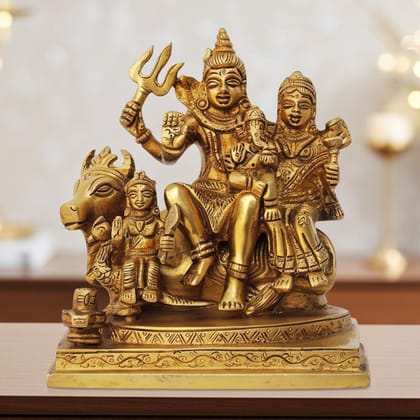 Brass Shiv Parivar God Idol - Pooja Room Decor, Height : 6 Inch (BSMAS1386 F)