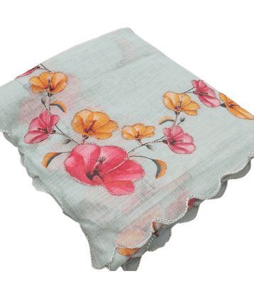 supalee Tex Linen Printed Saree With Unstitched Blouse Piece ( Light Green )