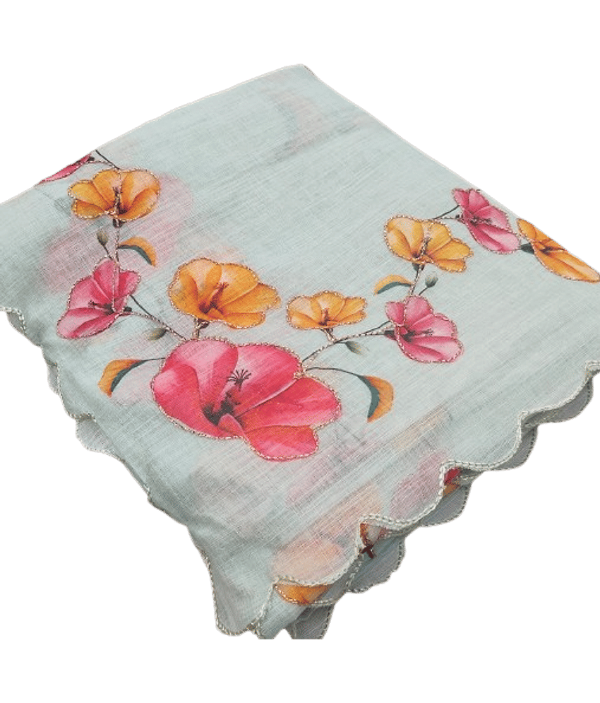 supalee Tex Linen Printed Saree With Unstitched Blouse Piece ( Light Green )