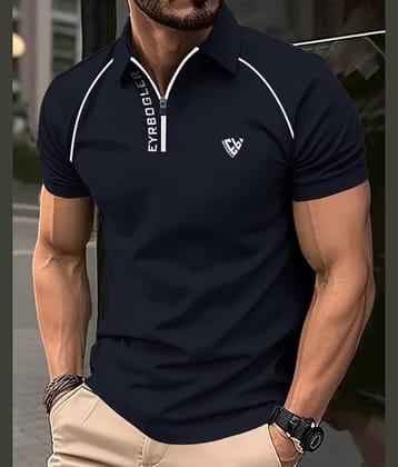 Eyebogler Pack of 1 Polyester Regular Fit Printed Half Sleeves Men's Polo T Shirt ( Navy Blue )