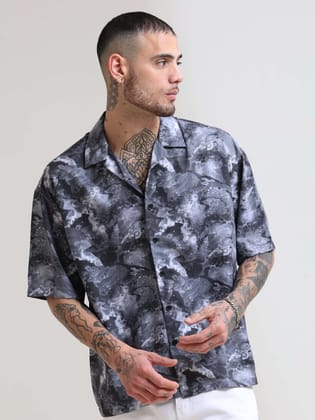 Moonlit Melody Grey Oversized Shirt-M / Light Grey