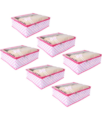 PrettyKrafts sari cover bag combo with Transparent Top with Bow,Pack of 6, Pink Dots