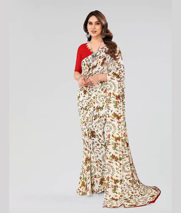 ANAND SAREES Georgette Printed Saree With Unstitched Blouse Piece ( White )