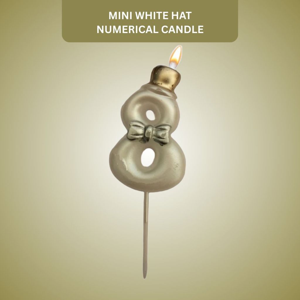Metallic White Numerical Candle 8 with Golden Hat - Party and Festive Needs | Buy online on ZillyBuy