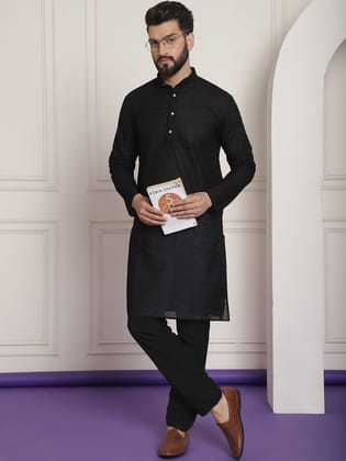 Sojanya Ethnic Motifs Embroidered Thread Work Pure Cotton Black Straight Kurta With Churidar-38