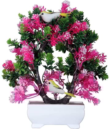 Modo® Artificial Plant with Sparrow & Light - Green & Pink - (23.5 CM) - Pack of 1