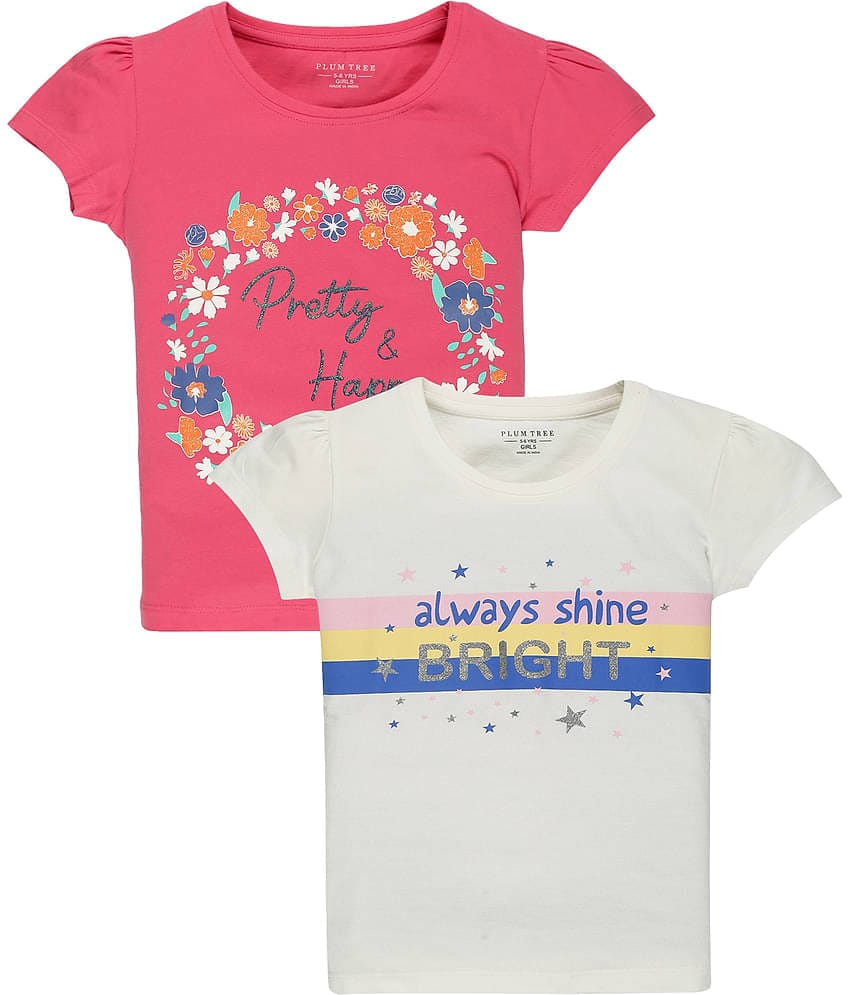 PLUM TREE Pack of 2 Girls 100% Cotton T-Shirt ( Navy Blue )