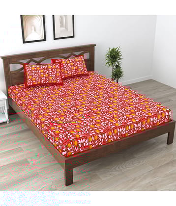 Cosito Cotton 1 Double Bedsheet with 2 Pillow Covers ( Red )