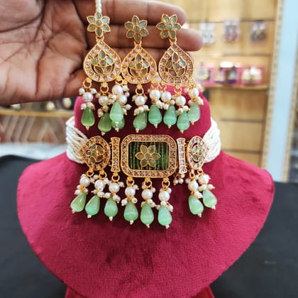 Rajwadi Polished Choker Necklace Set – Premium Quality Traditional Bridal Jewelry