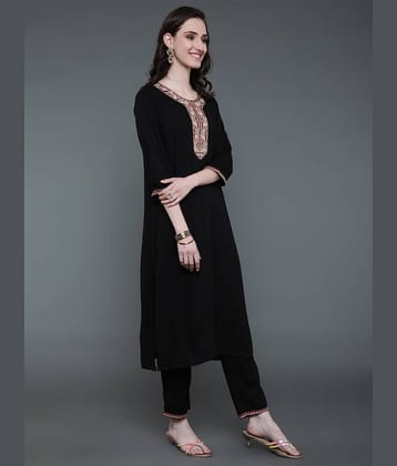 Antaran Rayon Printed Kurti With Pants Women's Stitched Salwar Suit - Black ( Pack of 2 )