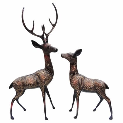 Royal Brass Deer Pair Showpiece for Luxury Interior Decor, Height : 20.5 Inch (ANMAS053 B)