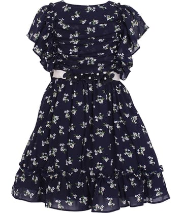 Cutecumber Georgette Fit And Flare Dress For Girls ( Pack of 1 , Navy )