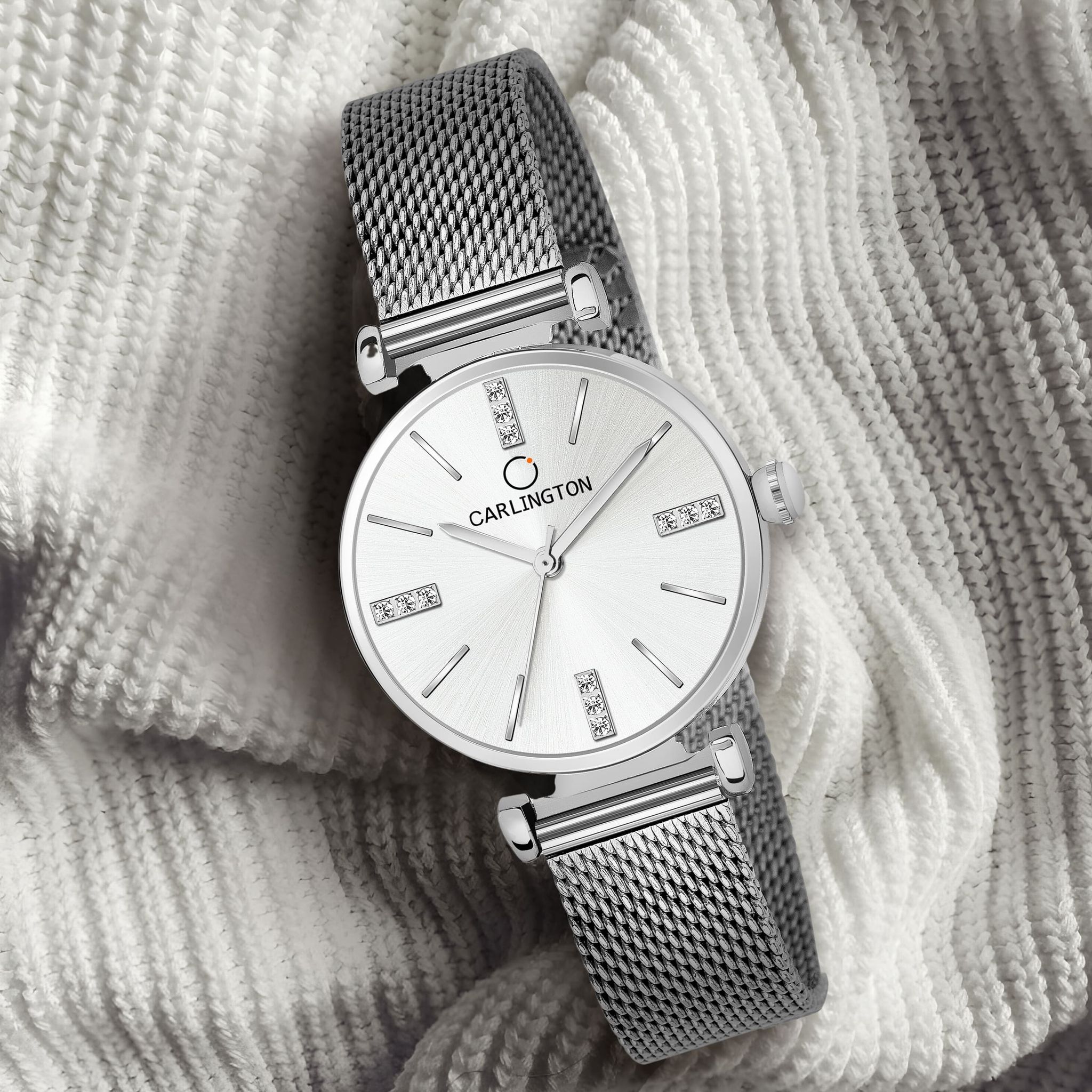 Carlington Elite Ladies Self Adjustable Mesh Strap Water Resistant Analog Watch - For Women CT2011-Silver