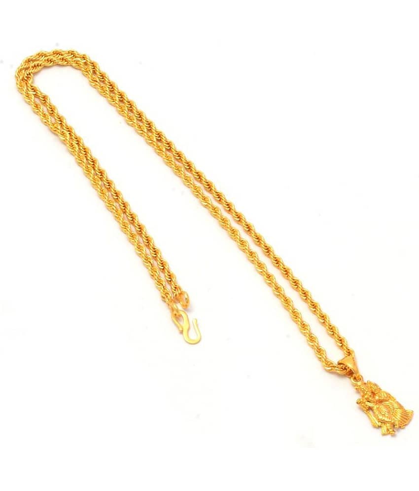 Jewar Mandi Radha Krishna Ji Bansiwala Kanhaiya Gold Plated Locket/Pendant with Rope/Rassi Chain Daily use for Men, Women & Girls, Boys