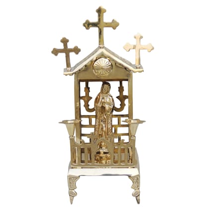 Brass Jesus Christ Church With Candle Stand � Handcrafted Altar Accessory For Home & Church, Height : 15.5 Inch (ZMAS576 F)