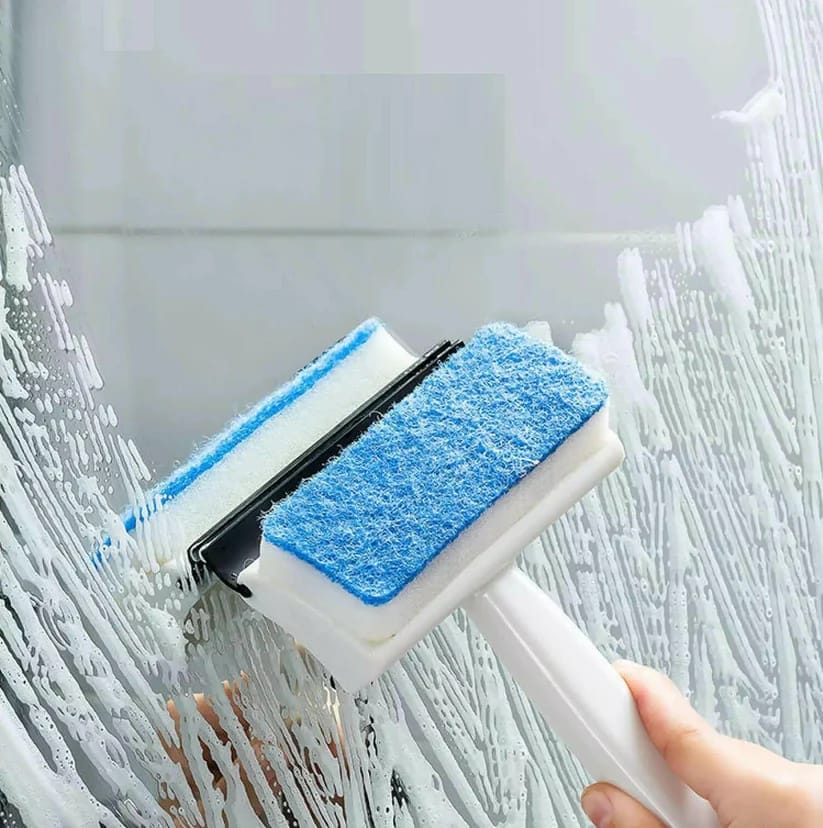 2-in-1 Glass Wiper & Brush  Double-Sided Cleaner for Mirrors, Tiles & Windows