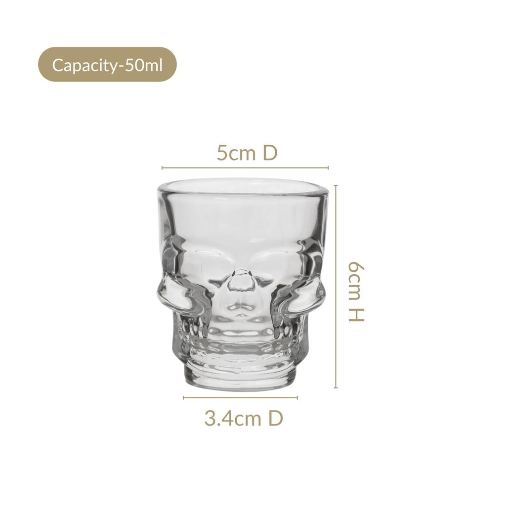 Skull Shot Glasses | Pack of 6 | 60 ML | Tequila Crystal Clear Mug for Ocean, Dessert, Beverage Drink, Liquor, Cordial, Patiala |