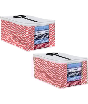 PrettyKrafts Shirt Cover For Storage Organizer Garment Cover Foldable Clothes Storage Bags For Wardrobe/Closet Organiser, (Set of 2) Diamond Red