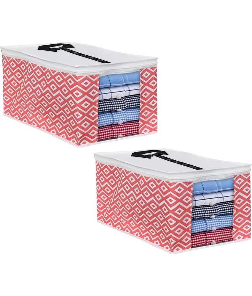 PrettyKrafts Shirt Cover For Storage Organizer Garment Cover Foldable Clothes Storage Bags For Wardrobe/Closet Organiser, (Set of 2) Diamond Red