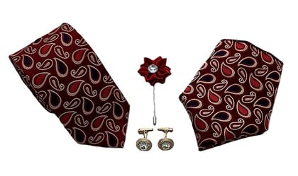 VOICI France Men's Self-design necktie pocket square lapel pin and cufflink combo gift set Red and Blue color free size - Red Blue