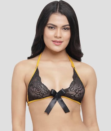 N-Gal Nylon Non Padded Women's Bralette Bra ( Black )