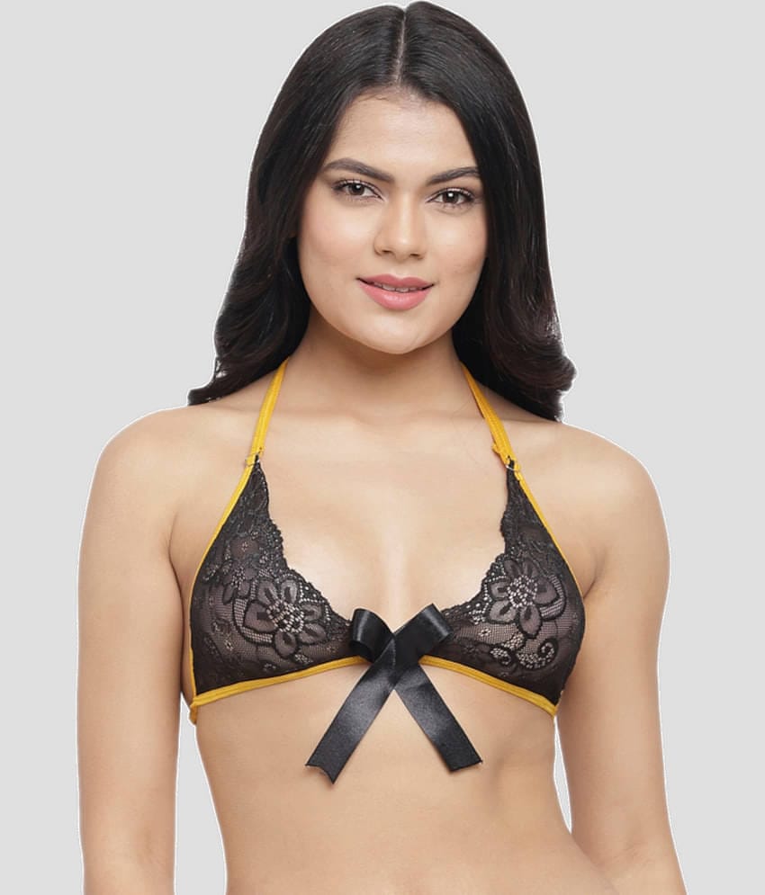 N-Gal Nylon Non Padded Women's Bralette Bra ( Black )