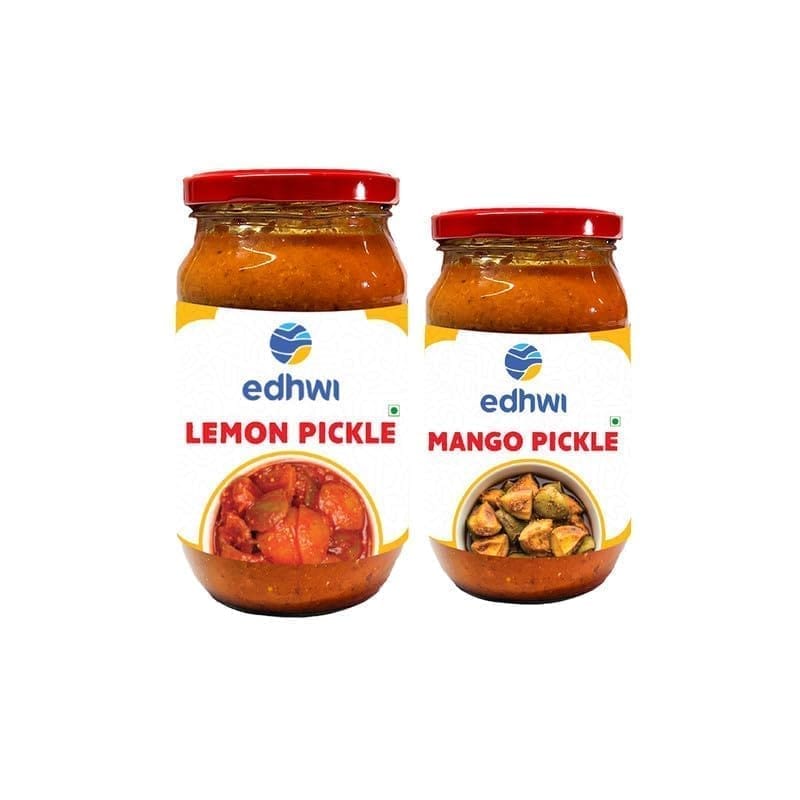 Edhwi Lemon Pickle 400g & Mango Pickle 200g Combo | Tangy Lemon & Sweet Spicy Mango | Authentic Indian Recipe