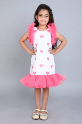 Heart Printed A Line Cotton Dress -Coral-1-2Y / Coral