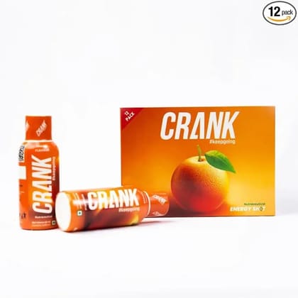 Crank Energy Shot  Orange Flavour (Pack of 12) | 130mg Caffeine + Taurine + B-Vitamins + Phenylalanine | Real Cane Sugar for Optimal Energy | Instant & Sustained Energy for Workouts, Work, Travel, Sports | Pocket Sized | 60ml Each