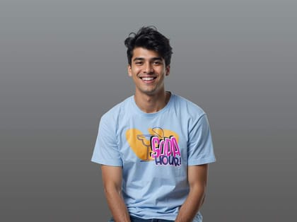 Taarak Mehta Ka Ooltah Chashmah| Regular Fit Front Printed Blue T-Shirts (SODA HOUR)
