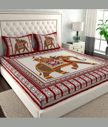 Cosito Cotton 1 Double Bedsheet with 2 Pillow Covers ( Red )