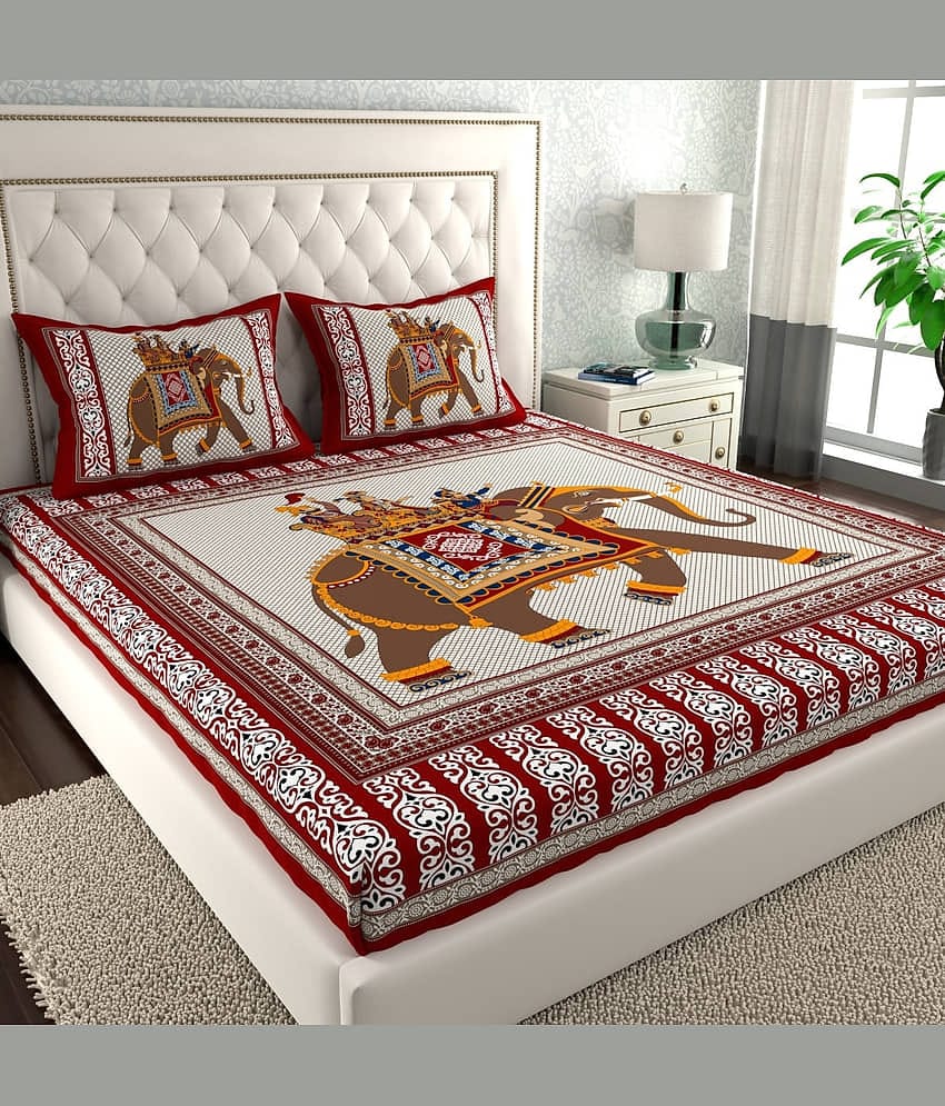 Cosito Cotton 1 Double Bedsheet with 2 Pillow Covers ( Red )