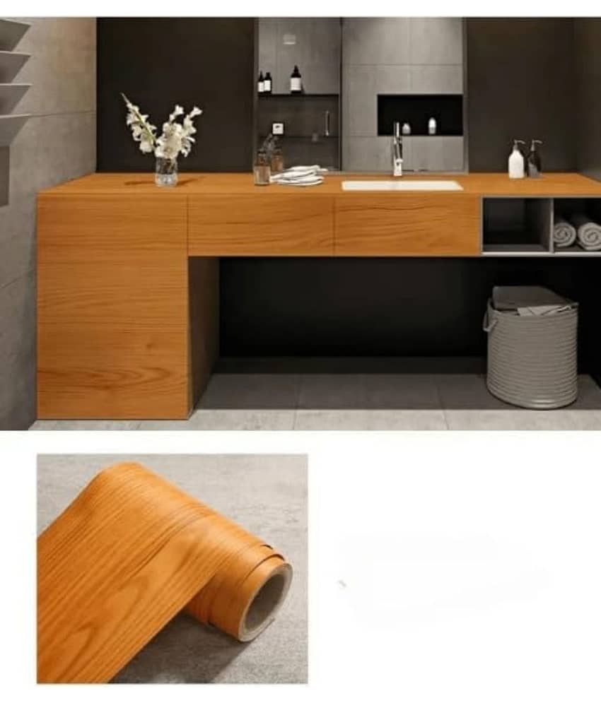 Sekhmet Light Brwon Wood Self-Adhesive Wallpaper Waterproof Old Furniture Vinyl Stickers Wooden Door Wardrobe Desktop PVC Wall Papers(60*200)