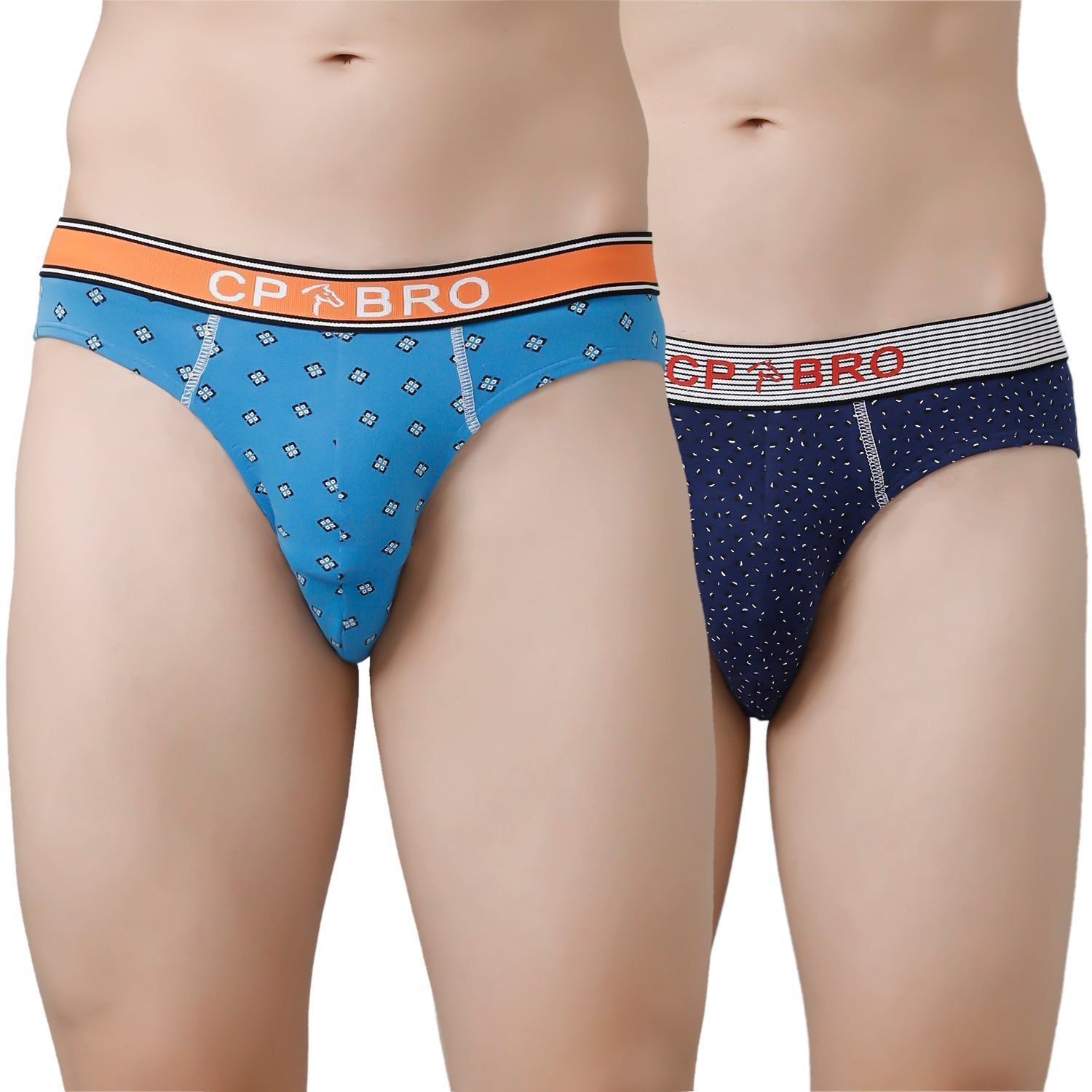 CP BRO Men's Printed Briefs with Exposed Waistband Value Pack - Blue & Navy Dot (Pack of 2)