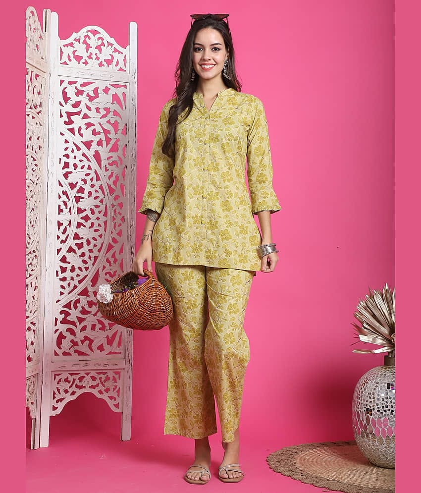 Rajnandini Women Printed Tunic With Trousers Co-Ord Set ( Yellow )