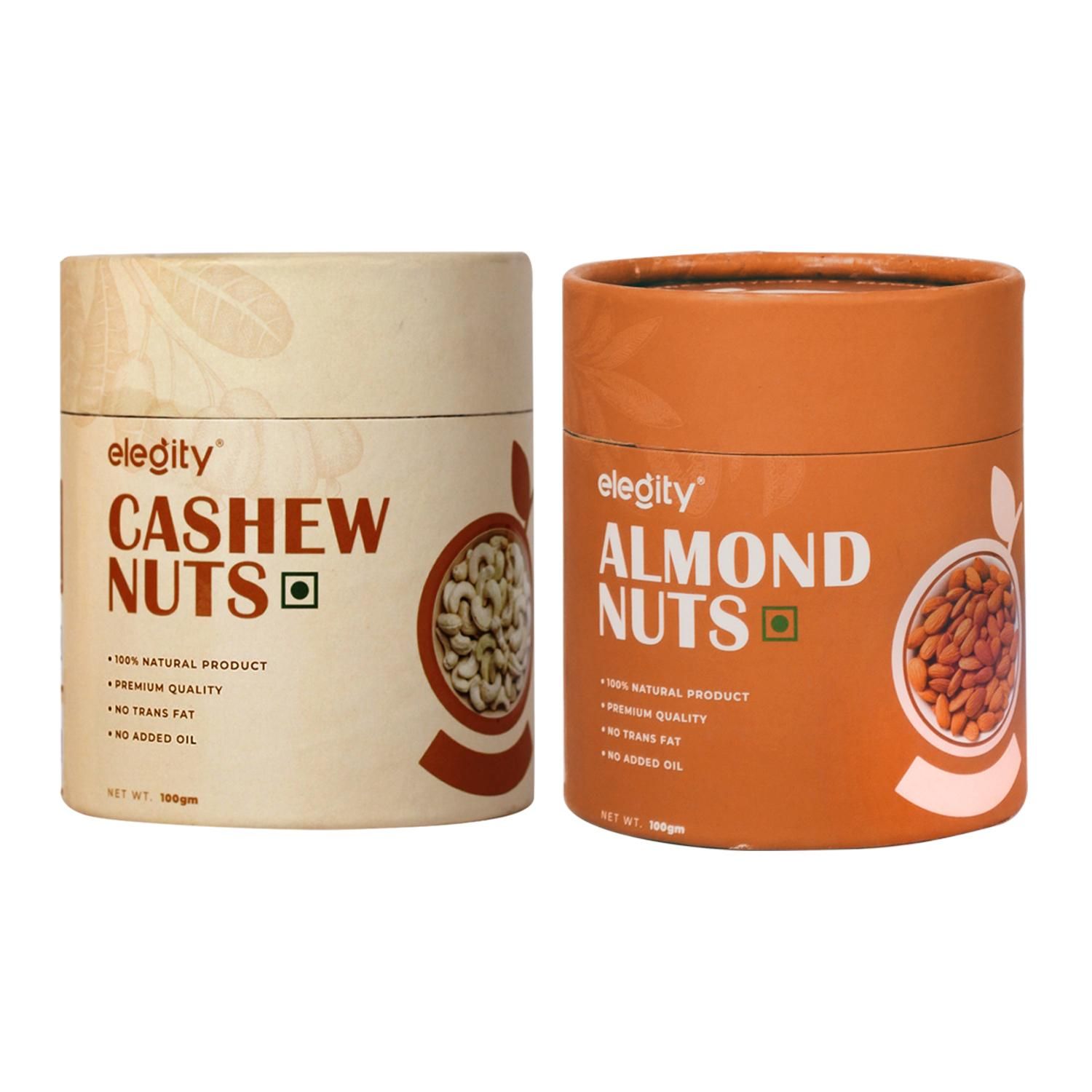 ELEGITY Dry Fruit Combo Pack | Jumbo Special California Almonds, W210 Cashew (100 gm each) | 100% natural |No added preservatives | Nutritious and Delicious Snacks- Pack of 2