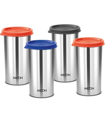Milton Stainless Steel Tumbler with Lid Set of 4, 415 ml Each, Assorted (Lid Color May Vary) | Office | Gym | Yoga | Home | Kitchen | Hiking | Treking | Travel Tumbler