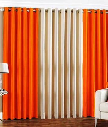 N2C Home Solid Semi-Transparent Eyelet Curtain 7 ft ( Pack of 3 ) - Orange