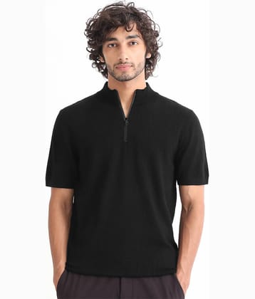 Leotude Men Cotton Blend Regular Fit Solid T-Shirt ( Black )